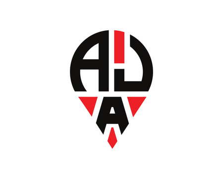 AJA letter location shape logo design. AJA letter location logo simple design.