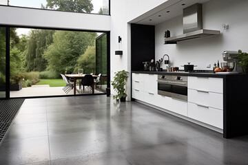 tiled floor in a modern, contemporary kitchen