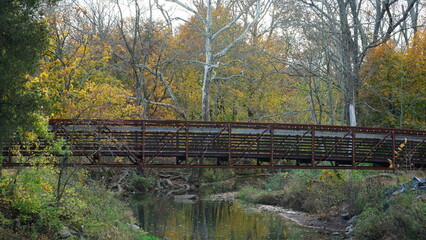 The beautiful autumn view with the colorful leaves and reflection in water