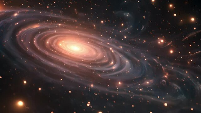 Minimal animation of swirling galaxies and stars in a dark, ethereal space.