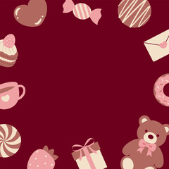 Fototapeta na wymiar sweet valentine vector background with a set of valentine's day icons for banners, cards, flyers, social media wallpapers, etc.