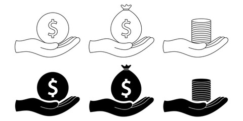 hand holding money icon.save money icon set isolated on white background