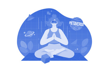 Woman doing meditation in the metaverse