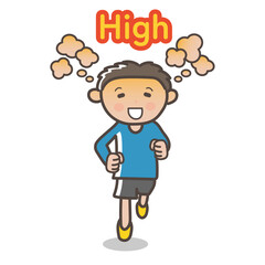 ランナーズハイで気分が高揚しながら走る男性のイラスト