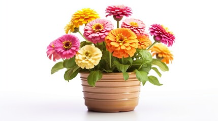 Colorful spring flowers in vase on white background 