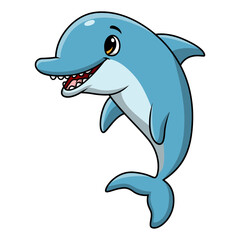 Cute blue dolphin cartoon on white background