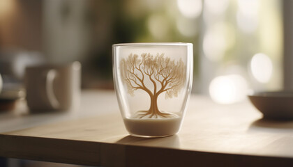 Organic refreshment on modern desk tea and coffee in sunlight generated by AI