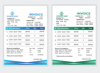 Business Minimal Corporate Invoice design template vector illustration bill form price . Creative template and stationery design payment agreement design template