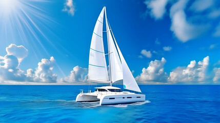 Luxurious catamaran on the mexican caribbean sea