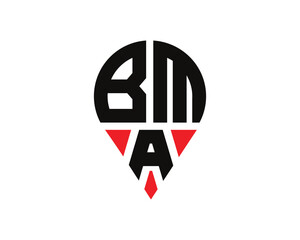 Fototapeta premium BMA letter location shape logo design. BMA letter location logo simple design.