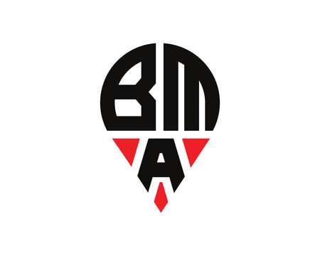 BMA letter location shape logo design. BMA letter location logo simple design.