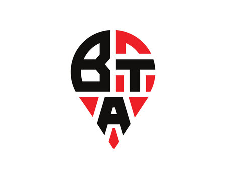 BTA letter location shape logo design. BTA letter location logo simple design.