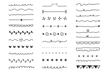 A set of hand drawn doodle divider lines  - obrazy, fototapety, plakaty