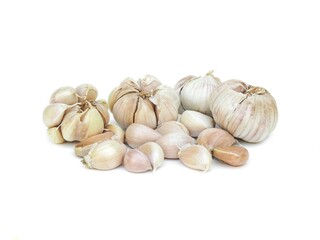 Spicy White Garlic Head with medicinal properties as herbs isolated on white background.	