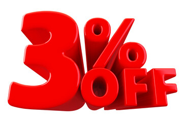 Discount 3 Percent off Sale - 3D Render Number Red