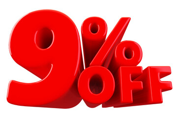 Discount 9 Percent off Sale - 3D Render Number Red