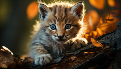 Cute kitten playing in the grass, outdoors generated by AI