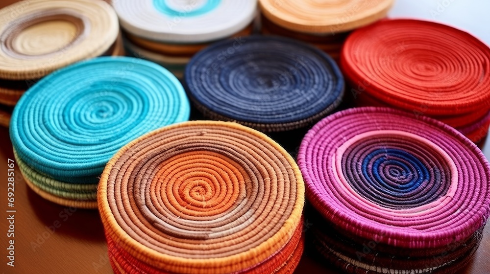 Wall mural Yarn-wrapped coasters, protecting your surfaces with a touch of creativity