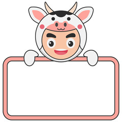 Cute Cow Animal Holding Blank Banner