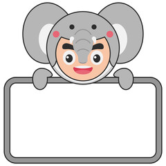 Cute Elephant Animal Holding Blank Banner