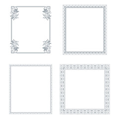 Set of decorative frames Elegant vector element for design in Eastern style, place for text. Floral gray and white borders. Lace illustration for invitations and greeting cards