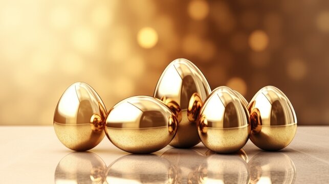 Golden Easter eggs on a golden background.