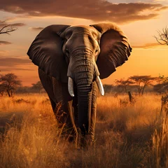 Foto op Plexiglas Majestic elephant in the savannah during the golden hour. © Cao