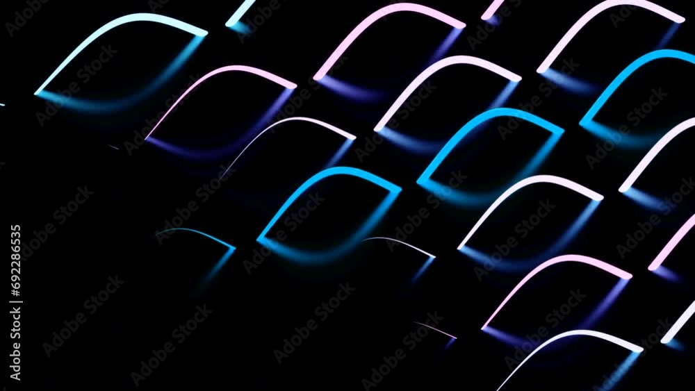 Aufkleber Moving luminous lines with reflection in dark space. Design. Beautiful luminous lines create pattern with reflection. Lines with reflection in form of droplets move in dark space
