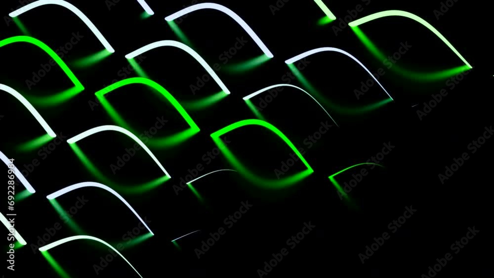 Poster lines with reflection disappear into dark space. design. colored lines disappear in waves into dark 