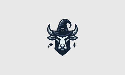 head cow wearing witch hat vector logo design