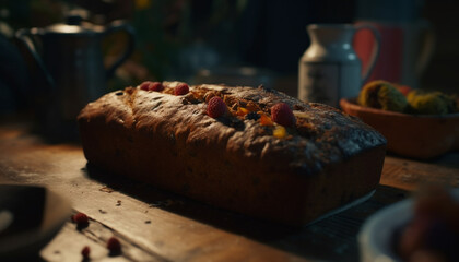 Freshly baked rustic berry pie on wooden table for indulgence generated by AI