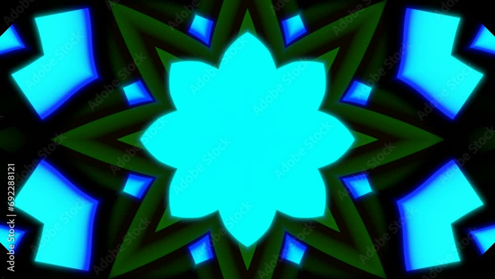 Poster pulsating pattern with psychedelic effect. design. floral pattern with colored center pulsates in mo