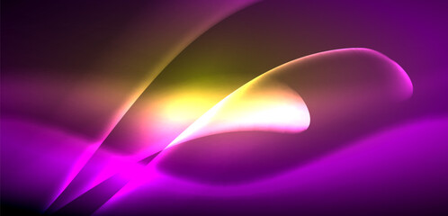 Dynamic waves in ethereal glow of neon lights. Concept merges fluidity of motion with vibrant allure of neon, crafting entrancing backdrop that embodies both vitality and futuristic sophistication