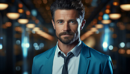 Fototapeta premium Confident businessman in suit looking at camera generated by AI