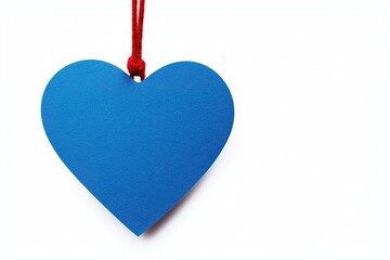 Blue heart shape valentine gift tag with ribbon