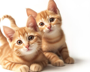 cute and adorable young orange kittens on white