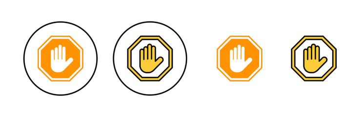 Stop icon set for web and mobile app. stop road sign. hand stop sign and symbol. Do not enter stop red sign with hand