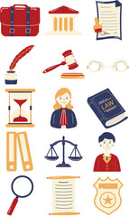 Fototapeta na wymiar Simply Cute Hand-Drawn Law and Justice Illustration Set