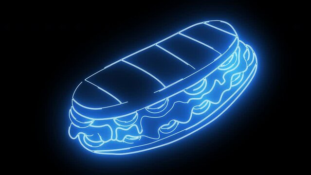 Animation of the typical Italian food Panini bread icon with a glowing neon effect