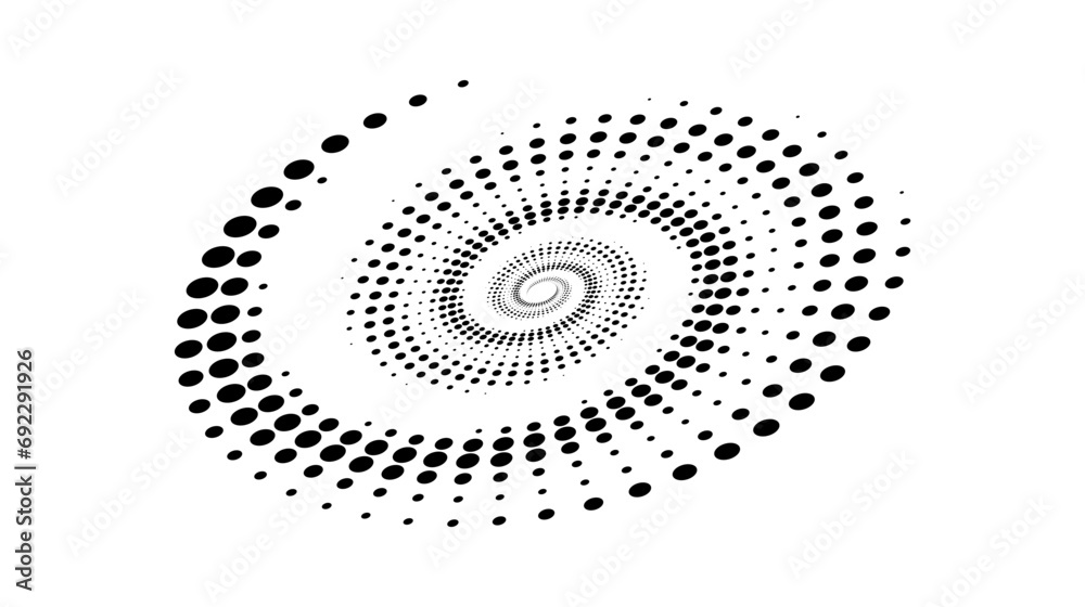 Aufkleber spiral dotted line element. radial spinning halftone texture. circle swirl dots shape in perspective
