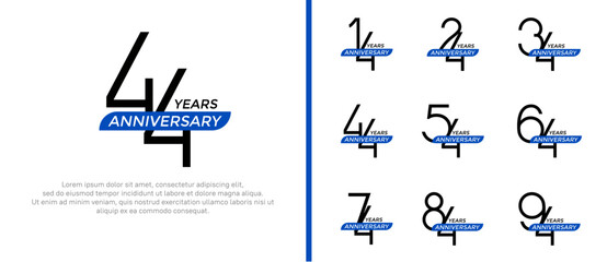 set of anniversary logo black color and blue ribbon on white background for celebration moment