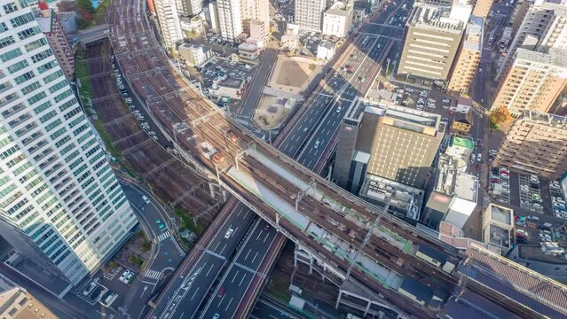 Timelapse video of traffic and high speed train at Sendai in Japan