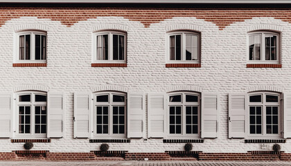 Fototapeta na wymiar Row of old fashioned brick buildings with elegant stucco facades generated by AI