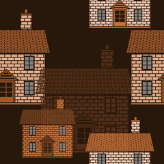 Editable Simple Traditional English House Building Vector Illustration as Seamless Pattern With Dark Background for England Culture Tradition and History Related Design