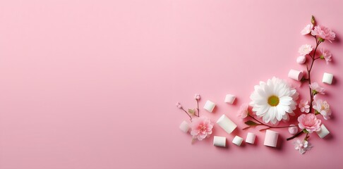 Pink flowers on a pink background, generative ai