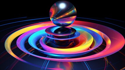 futuristic spherical ball surrounded by swirling gravitational fields