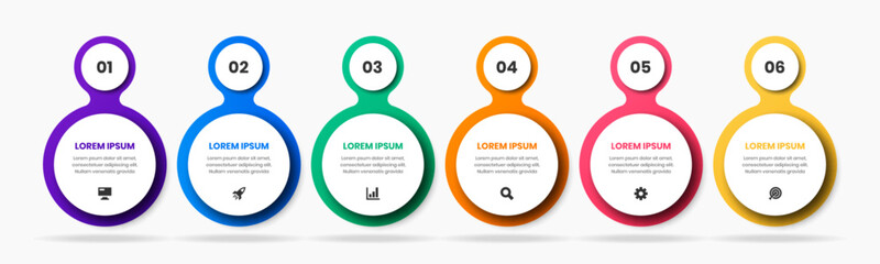 Vector Business Infographic Template with Abstract Design, Icon and 6 Options. Suitable for Process Diagram, Presentations, Workflow Layout, Banner, Flow Chart, Infographic.