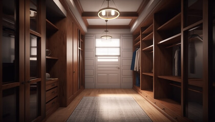Modern luxury apartment with clean design, empty bookshelf and elegant lighting generated by AI