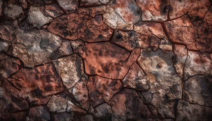 Rough, weathered brick wall with abstract pattern and stained texture generated by AI