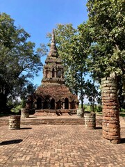 Ancient Pasak temple, Located just outside the city's old walls Chiang Saen District, ruins Wat Pa Sak, Ancient City, Chiang Saen, Chiang Rai, Thailand - obrazy, fototapety, plakaty